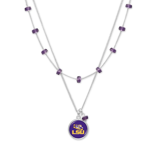Wholesale officially Licensed LSU Necklace Layered Beaded Chain Pendant L Pendan