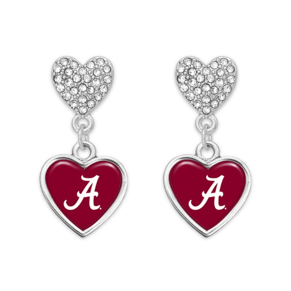 Wholesale officially Licensed Silver Rhinestone Drop Earrings Alabama Heart Char