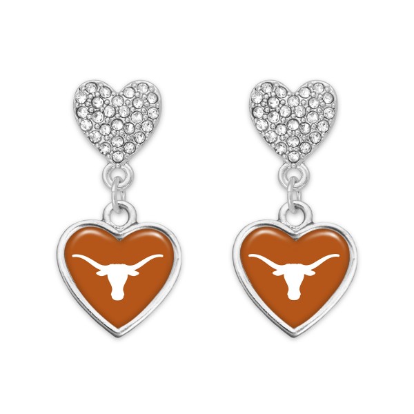Wholesale officially Licensed Silver Rhinestone Drop Earrings Texas Heart Charm