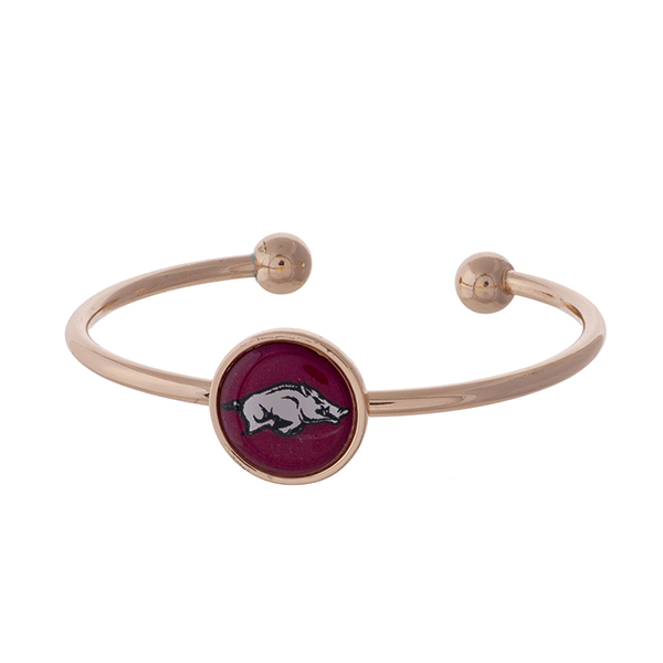 Wholesale officially licensed rose gold cuff bracelet University Arkansas logo