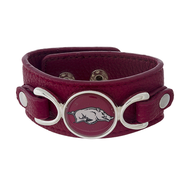 Wholesale officially licensed faux leather bracelet University Arkansas logo