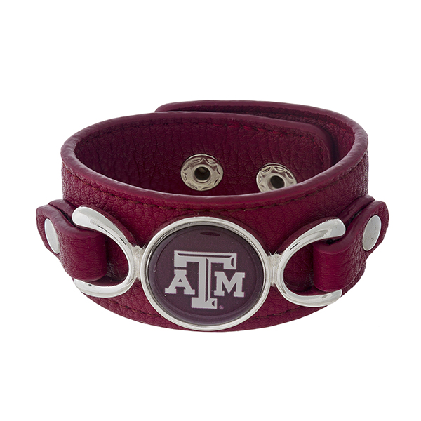 Wholesale officially licensed faux leather bracelet Texas M logo