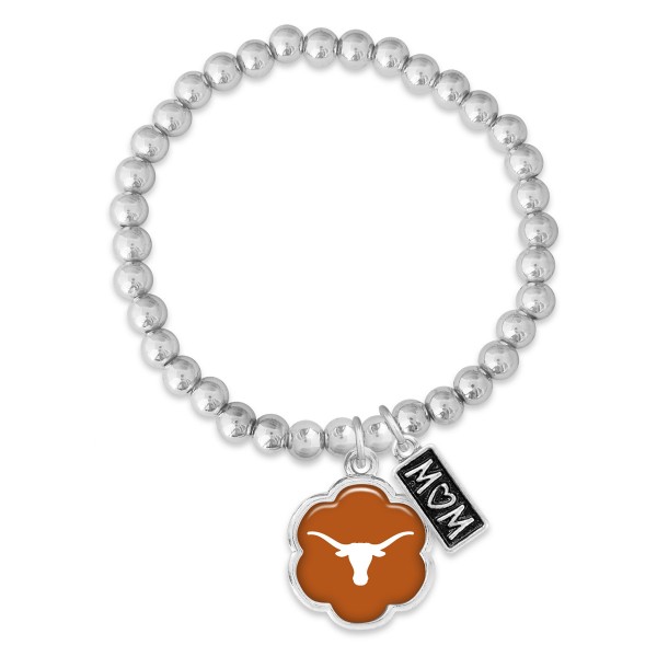 Wholesale officially Licensed Silver Beaded Stretch Bracelet Longhorn Mom Pendan