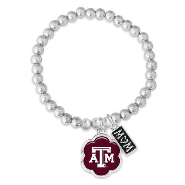 Wholesale officially Licensed Silver Beaded Stretch Bracelet Texas M Mom Pendant