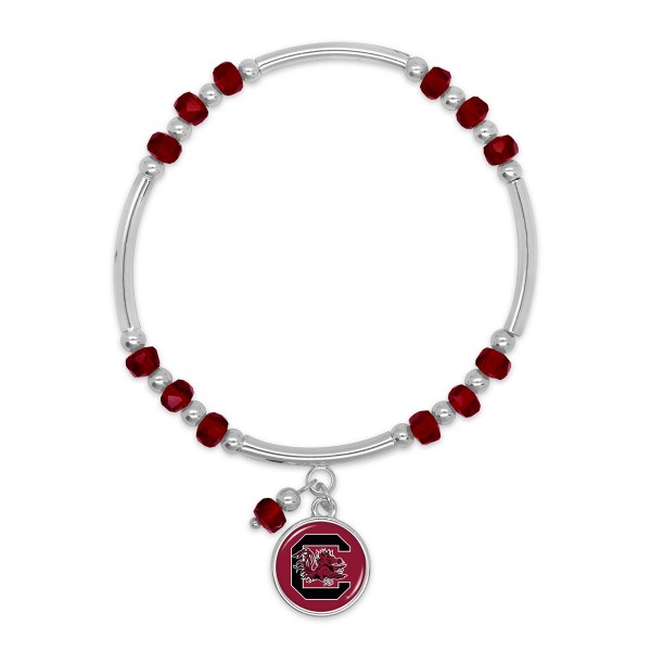 Officially Licensed Metal Tube And Beaded Stretch Bracelet Featuring South Carolina Pendant 

- Approximately 3" Diameter 
- Pendant Approximately 0.75" Diameter 
