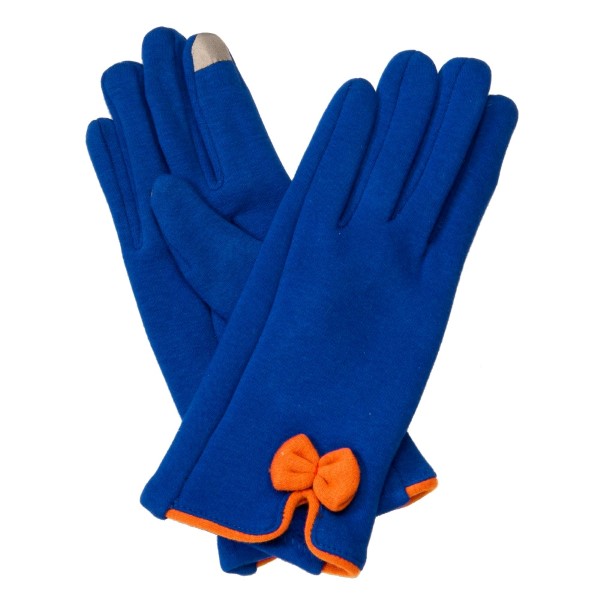 Wholesale royal blue touchscreen gloves orange bow Cotton acrylic One fits most