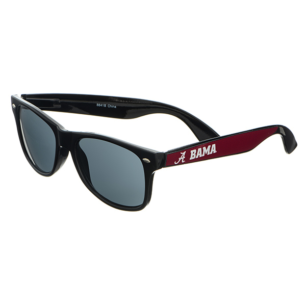 Officially licensed black plastic frame sunglasses with Bama logo trim.