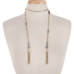 Wholesale two lariat necklace blue turquoise beads chain tassels