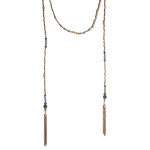 Wholesale two lariat necklace blue turquoise beads chain tassels