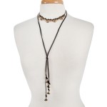 Wholesale black cord double layer choker necklace gold charms