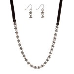 Wholesale black suede silver wrap necklace set