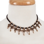 Wholesale black braided choker gold charms