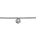 Black waxed cord choker with a silver tone script 'V' initial. Approximately 12" in length. 