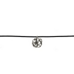 Black waxed cord choker with a silver tone script 'W' initial. Approximately 12" in length. 