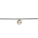 Black waxed cord choker with a gold tone script 'G' initial. Approximately 12" in length. 