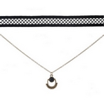 Wholesale black gold double layer choker black stone pendant