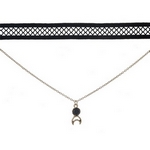 Wholesale black gold double layer choker crescent cut out pendant black stone