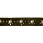 Olive velvet choker with pearl beads and clear rhinestone accents. Approximately 12" in length and 1" in width. 