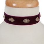 Wholesale burgundy velvet choker gold accents