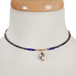 Wholesale gray iridescent beaded memory wire choker gold accents clear rhineston