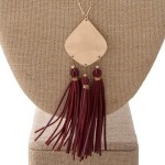 Wholesale long gold necklace metal pendant faux leather detail pendant