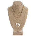 Wholesale layered boho necklace faceted beads crescent horn pendant