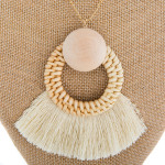 Wholesale long metal necklace wood tassel details Approximate