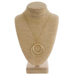 Wholesale long gold chain necklace circular pendant silver accents