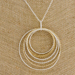 Wholesale long silver chain necklace circular pendant gold accents