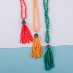 Wholesale long beaded necklace beaded tassel pendant faceted bead details Pendan