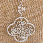 Wholesale long silver chain necklace filagree pendant