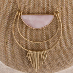 Wholesale long metal necklace pink natural stone pendant gold tassel accents Pen