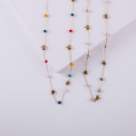 Wholesale dainty oval link chain necklace iridescent bead details gold star acce