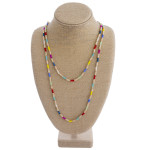 Wholesale long two layered wood beaded necklace multicolor faceted beads gold ac