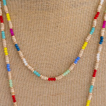Wholesale long two layered wood beaded necklace multicolor faceted beads gold ac