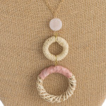 Wholesale long figaro chain necklace rattan woven double circular pendant raffia
