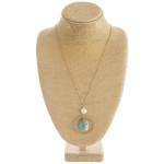 Wholesale long cable chain necklace circular metal pendant natural stone inspire