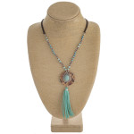 Wholesale faux leather beaded western necklace cork tassel details