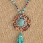 Wholesale faux leather beaded western necklace cork tassel details