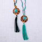 Wholesale faux leather beaded western necklace cork tassel details