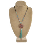 Wholesale faux leather beaded western necklace cork tassel details