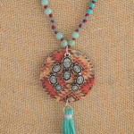 Wholesale faux leather beaded western necklace cork tassel details