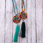 Wholesale faux leather beaded western necklace cork tassel details