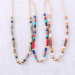 Wholesale gold seed beaded necklace color block bead details