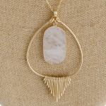 Wholesale long metal chain necklace teardrop pendant natural stone center detail