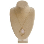 Wholesale long metal chain necklace teardrop pendant natural stone center detail