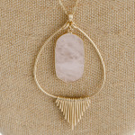 Wholesale long metal chain necklace teardrop pendant natural stone center detail