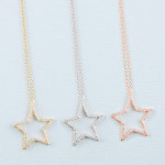 Wholesale dainty cable chain necklace star pendant cubic zirconia details Pendan