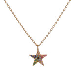 Wholesale dainty cable chain necklace star pendant multicolor cubic zirconia det