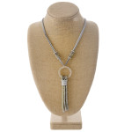 Wholesale faux leather necklace faceted beaded tassel detail resin accent Pendan